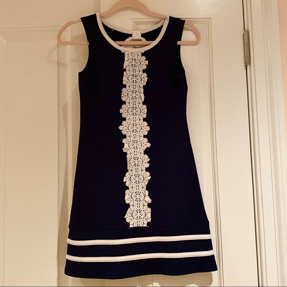 Navy Blue and White Formal Dress